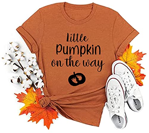 Little Pumpkin on The Way T Shirt Women Halloween Maternity Pregnant Shirt Cute Pumpkin Graphic Pregnancy Tops (As Show XL)