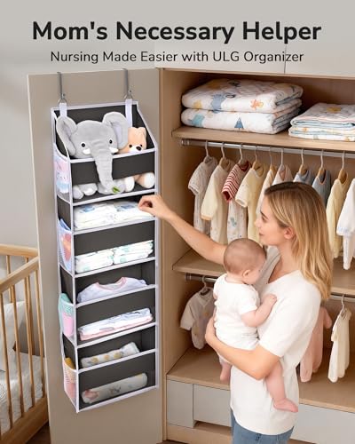 Image of ULG 2 Pack Small Over Door Organizer with 4 Large Pockets 8 Mesh Side Pockets, Hanging Storage Organizer with Clear Window Kids Toys Deep Gray