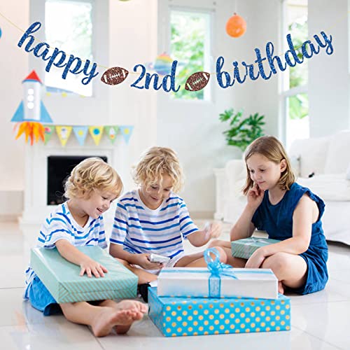 Talorine Football Happy 2Nd Birthday Banner, Sport Football Theme Birthday Decorations, 2Nd Anniversary, Boys 2Nd Birthday Party Supplies (Blue Glitter) #TOP5