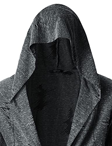 GIVON Mens Longline Hooded Cardigan Ruffle Shawl Collar Drape Cape Overcoat from Unique Scratch Fabric4