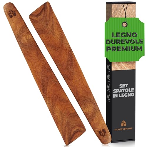 Set Utensili Cucina Legno, Spatole da Cucina, Attrezzi Multiuso per Girare, Spalmare e Raschiare Alimenti, Antigraffio, Ideali per Ghisa, 2 pezzi