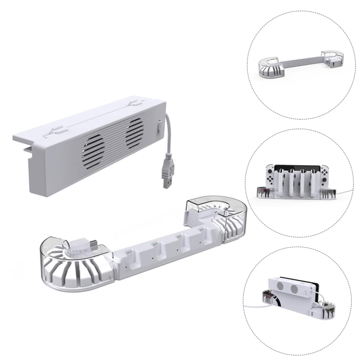 Luxshiny 1 set Dock per Switch Oled con Raffreddamento Stazione per Gamepad e Organizer per Giochi Caricatore Multifunzionale con Ventole Silenziose
