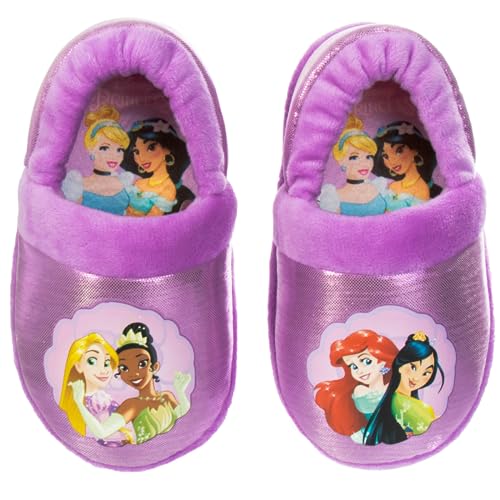 Disney Girl Encanto Cinderella Ariel Jasmine Tianna Princess Slippers - Plush Lightweight Warm Comfort Soft Aline Girls toddler House Slippers - Purple (size 5-6 Toddler)