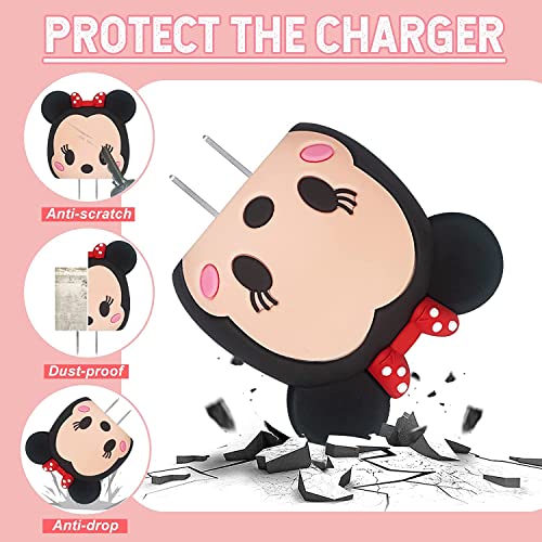 Image of Meyaar Silicone Protective Case for Apple 20W & 18W iPhone USB-C Power Adapter Charger and for USB Lightning Cable, 3D Cartoon Case for iPhone Charger 18W /20W Only (Minnie (Black))
