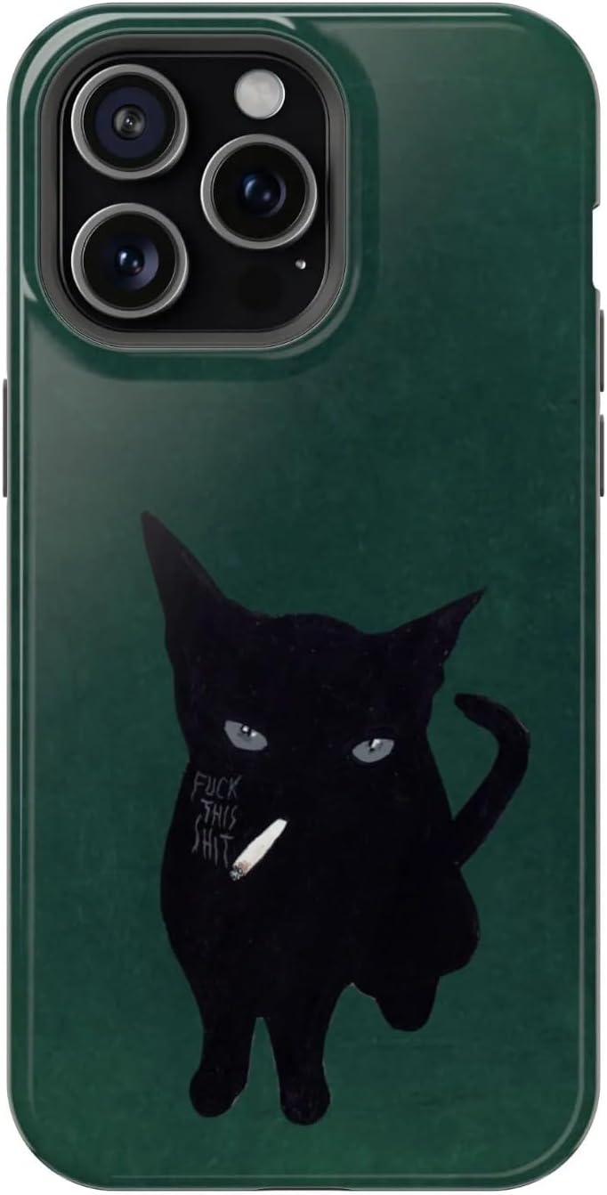 Vintage Black Cat Phone Case for iPhone Samsung, Midnight Aesthetic Design, Shockproof Durable Cover, Trendy Goth Gift for Cat Lovers (Cool Black Cat, iPhone 17)