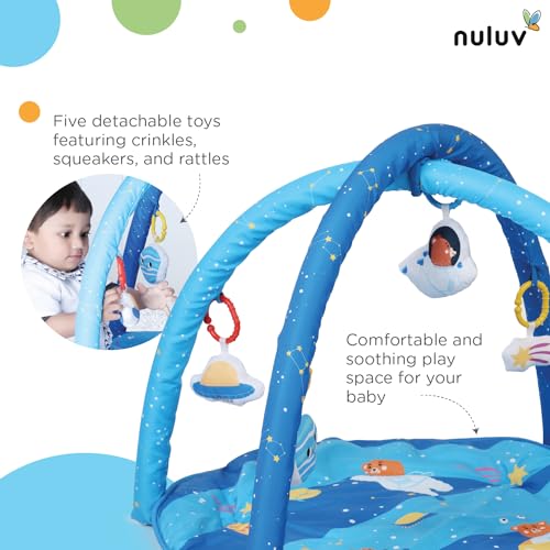 Image of Baby Playgym for Babies | Activity Play Gym Mat with 5 Hanging Toys|Foldable&Durable Cotton Play Mat|Baby Crawling Mats for Floor for 0 to 24 Months (Space)