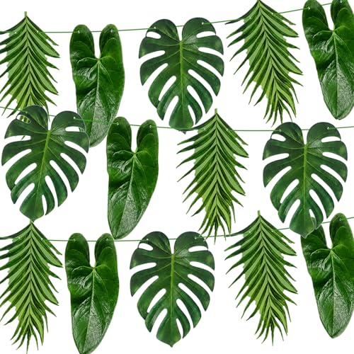 Tropical Leaf Garland with Palm and Monstera Leaves Hanging Hawaiian Cardboard Greenery for Party Wedding Birthday Summer Luau Jungle Boho Home Patio Wall Garden Indoor Outdoor Decoration