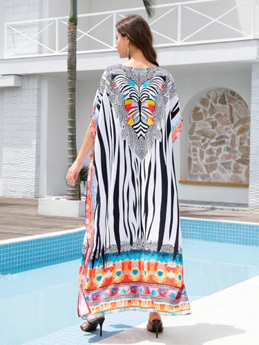 Image of KECVOT Kaftan Dresses for Women V-Neck Print Swimsuit Cover Up Plus Size Beach Caftan Lounge Dress