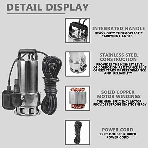 Extraup 1.5Hp 4250 Gph Stainless Steel Sump Submersible Clean Dirty Heavy Duty Drain Water Transfer Pump Pool Pond Flood Pump #TOP2