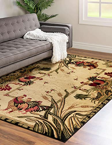 Image of Unique Loom Barnyard Collection Area Rug - Farm (7' 10 inch x 10' Rectangle, Cream /Black)