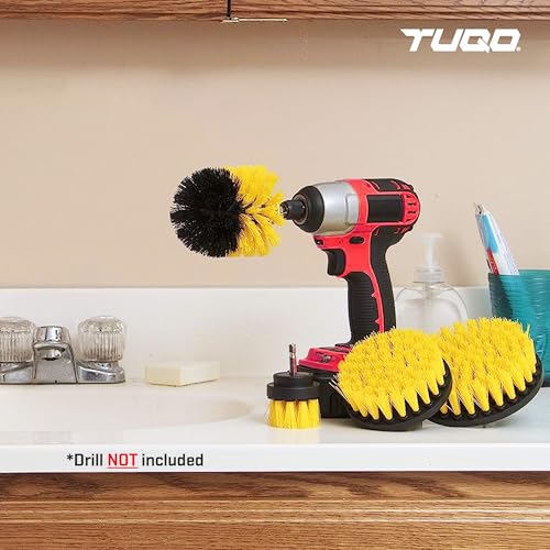 Image of TUQO SB20Y, DrillBrush Attachment Set - Power Scrubber Brush Cleaning Kit - for Bathroom Surfaces, Grout, Floor, Tile, Corners, Kitchen. etc. |Medium Bristles |Hex Shank Fits Most Drills |Yellow