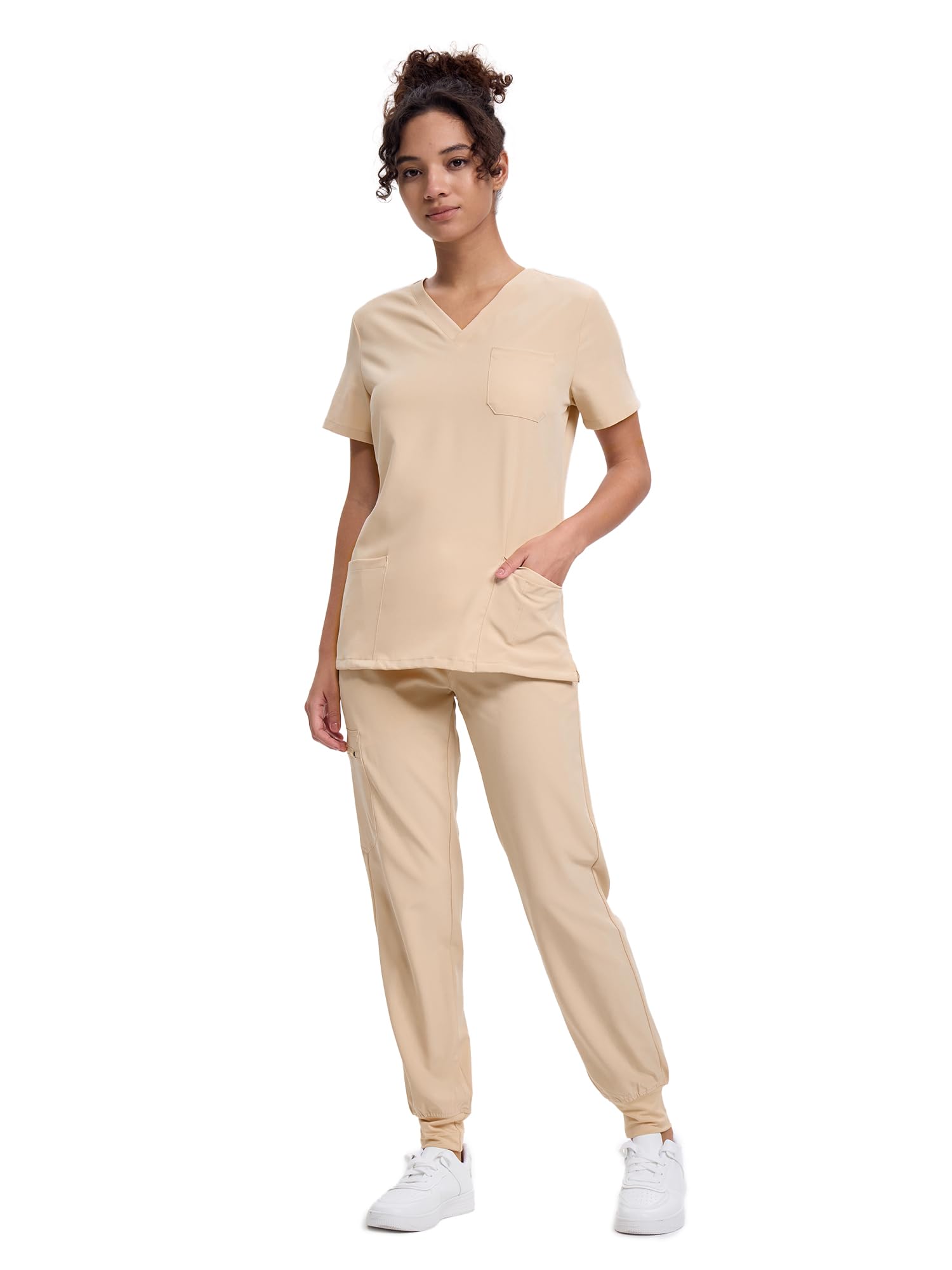 floralhue Scrubs for Women, V-Neck Scrubs Top & Cargo Pants with 10 Pockets