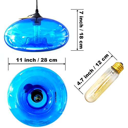 Berlato Glass Pendant Lighting, 11 Inch Delicate Hanging Light Fixtures, Blue Modern Ceiling Light With 4W Tungsten Bulb, Cute Tomato Shaped Pendant Light For Kitchen, Living Room, Study, Hallway #TOP1
