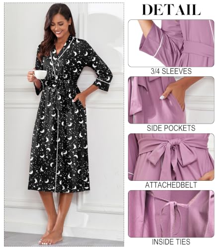 Image of PrinStory Womens Robe Long Knit Bathrobe Lightweight Soft Robes Ladies Bath Robe