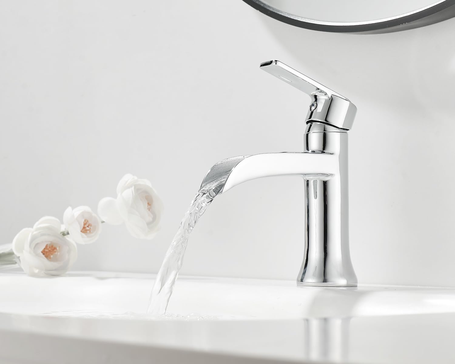 Maynosi Waterfall Bathroom Basin Mixer Tap, Mono Modern Bathroom Sink Tap with Waterfall Spout - Image 2
