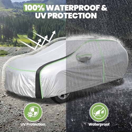 Image of 420D Waterproof | Sunshade Car Cover Fits for Jeep Grand Cherokee 1993-2026, All Weather Car Covers for Grand Cherokee Accessories, with Zipper & Reflective Safety Strips