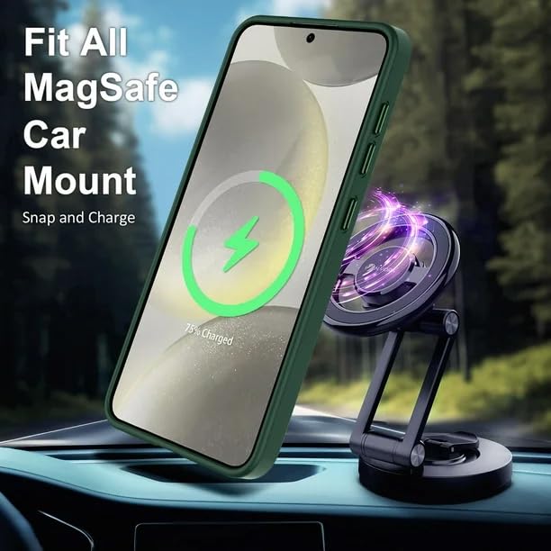 Image of VONZEE Polycarbonate Compatible for Samsung S25 Plus 5G Case, (Compatible with Magsafe) Protective Case, Built-in Stash Stand Phone Case, Scratch-Resistant Back Cover,|Green