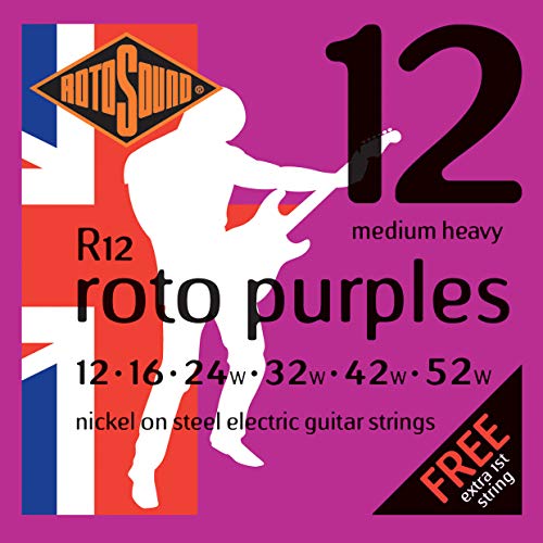 Rotosound Roto Purples Jeu de cordes pour guitare électrique Nickel Tirant medium/heavy (12 16 24 32 42 52) - Les Beatles, Paul McCartney, John Lennon, RIngo Starr, George Harrison Rotosound Roto Purples Jeu de cordes pour guitare électrique Nickel Tirant medium/heavy (12 16 24 32 42 52)