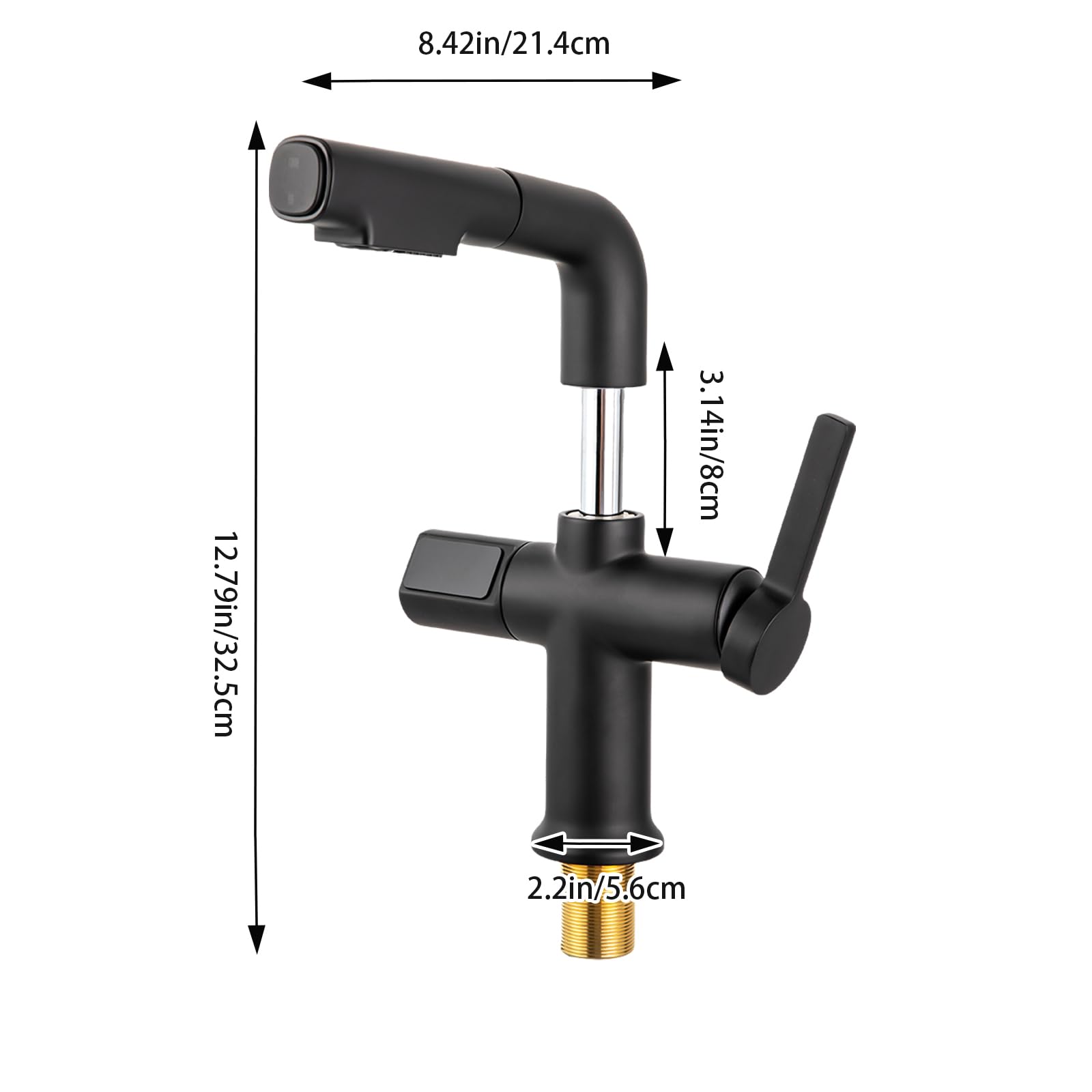 Grifo extensible para fregadero de cocina con indicador digital de temperatura, giratorio de 360 grados, extensible y con alcachofa extraíble (negro)