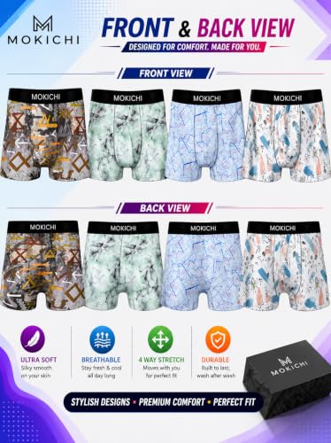 Image of Men's Printed Trunks | Boxer Brief Underwear with Broad Elastic Waistband and Contoured Pouch | Multicolour, Pack of 4