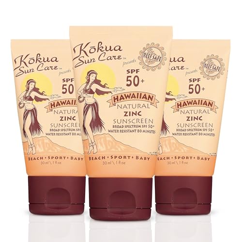 Image of Kokua Sun Care Hawaiian Reef Safe Sunscreen SPF 50 | 1 oz - 3 Pack | Zinc Oxide | Mineral Sunscreen | Face & Body | Moisturizing Sun Protection | Water Resistant | Chemical Free | Natural Ingredients