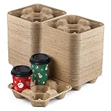 FMP Brands 4 Cup Disposable Drink Carrier Trays, 80 Pack Compostable Pulp Fiber Cup Holder for 8-32 oz Cup, Durable to Go Coffee Cup Holders for Delivery Service, Uber Eats