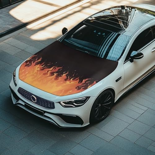 Image of Bonfire Printed Car Hood Cover Protector 59x39 Inch Waterproof Auto Hood Wraps Auto Banner Automotive Exterior Accessories for Compact Sedans SUV Trucks