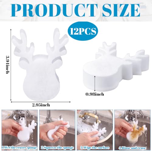 Image of Tioncy 12 Pack Kitchen Sponges Bulk Dual Sided Scrubber Sponges Dishwashing Kitchen Cleaning Accessories for Household Supplies(Reindeer, White)