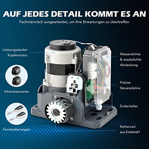 CO-Z Schiebetorantrieb Set bis 1500 kg Hoftorantrieb 550w Garagentorantrieb mit 2 Fernbedienung...