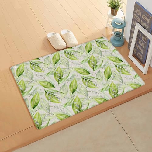 Green Leaves Antifatigue Kitchen Bath Door Mat Cushioned Runner Rug,Washable Welcome Floor Sink Mat,Waterproof & Non-Slip Standing Doormat for Kitchen,Spring Summer Botanical Floral Farmhouse 18