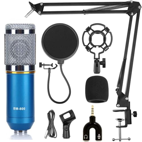 Image of IMAGINEA BM800 Streaming Condenser Microphone | Full Studio Set for Online Meeting, Music Recording, Broadcast, Vocal Work, Podcasting, Interviews & Gaming with Mount Stand (Blue)