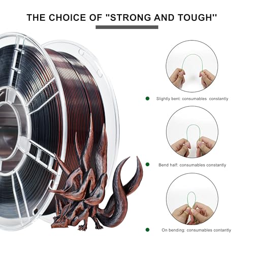 Image of iBOSS Silk Tri-Color PLA Plus 3D Printer Filament, 1.75mm 1 kg Spool, Shiny Silk PLA+ Filament Dimensional Accuracy + /- 0.02 mm, Fit Most FDM 3D Printers (Silk Black Red Copper)