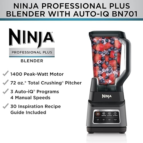 Ninja Professional Plus Blender with Auto-iQ | Smoothie and Ice Cream Maker, Frozen Drink Mixer, Margarita Machine | 3 Auto-iQ Presets, 1400W, 72-oz. Total Crushing Pitcher | Dark Grey | BN701 6
