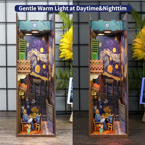 Tonecheer DIY Book Nook Kit, Puzzle 3D in Legno Adulti fai da te Libro Nook Miniature da Costruire Modellismo da Costruire, Book Scaffale Inserto Decorazione Regalo Creativo(Il Mondo di Vincent)