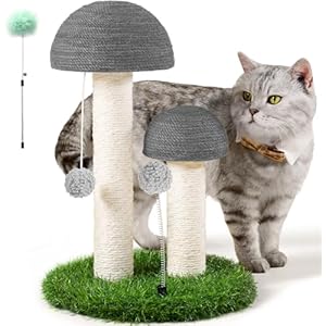 Odoland Cat Scratching Post Mushroom Natural Sisal Board Scratcher for Kitten Health and Good Behavior, Furniture Scratch Deterrent Accessories for Cats and Kitten Hrey Medium Grey
