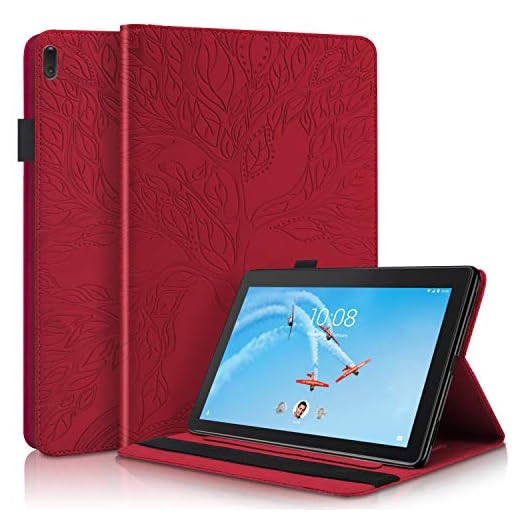 Tedtik Fodral Lenovo Tab E10 TB-X104F/Tab4 10/Tab4 10 Plus surfplatta, stöd med flera vinklar – röd