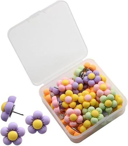Lurrose 30pcs Five Petal Flower Pushpin Thumb Tacks Map Markers Flower Shaped Push Pins Replaceable Push Pins Accesorios para Escritorio Work Desk