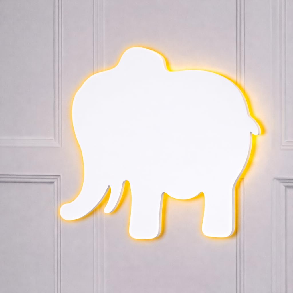 Marco Paul Elephant Safari Nursery Light - Large White Elephant Lamp Pre-lit Battery Operated LED Wall Lights - Night Light for Safari Decoration, Animal Decor, Kids Bedroom Decor & Animal Lighting