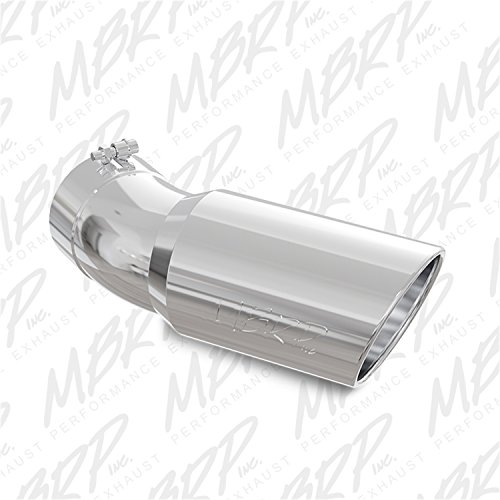 MBRP T5154 T304 Angled Rolled End Tip with 6  O.D, 5  Inlet, 15 1 2  in Length, 30 Degree Bend