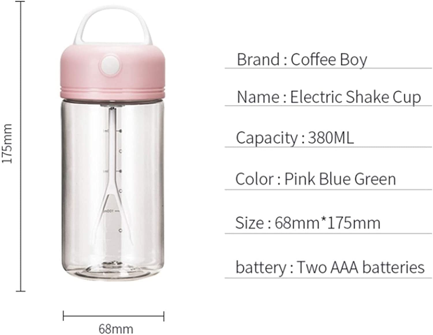 Coffee Boy Sports Shaker Bottle for Water Egg Whey Protein Blender Bottle Lazy Electric Stirring Bottle Automatic Cup 380ml (Couleur: C) (C)