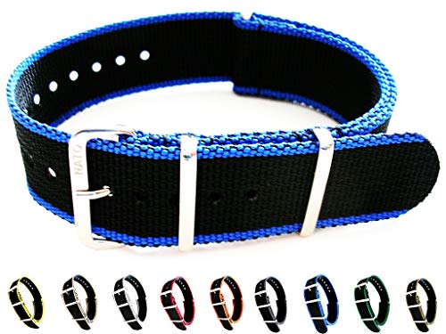NATO EDGE Strap Heavy G10 Nylon UTC Sport Dive Military Smart watch band USA Stock 20mm 22mm (20mm, Blue)