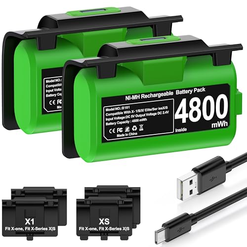 High Capacity 4800mWh Rechargeable Battery Packs for Xbox One/Xbox Series X|S, Play and Charge Kit for Xbox Controller Charging Dock Replacement Battery for Xbox Series X &amp; S/Xbox One