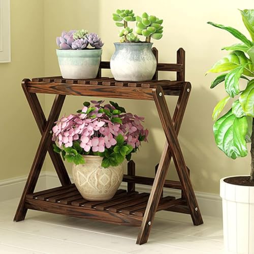 NICROSE フラワースタンド フラワーラック 多肉植物ラック 天然木製 花台 植物棚 置き台 観葉植物ラック 盆栽スタンド 防錆防腐 フラワーポットホルダー スタイリッシュ 屋外室内 組み立て簡単 取り付けツール付き (50*30*64CM,ブラウン(