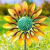 Sunflower Wind Spinners Outdoor, MeyRolizn Metal Pinwheel Wind Sculpture with Stake, Small Windmill for Garden Lawn Yard Patio Outside Art Decor(1pcs-Yellow)