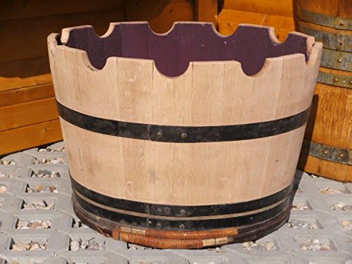 JUNIT 100L Eichenfass-Hälfte – Rustikaler Blumenkübel, D.72cm, Mit Schwarzen Ringen