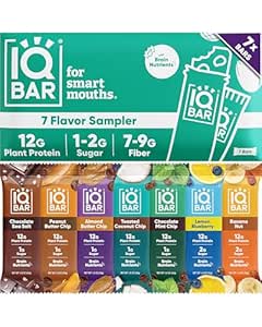IQBAR Clean Plant Protein Bars - Bar Sampler - 7 Count - Keto, Vegan, High Fiber, Gluten and Dairy Free, Low Sugar Snack - Brain and Body Nutrients for Focus, Energy, Meal Replacement
