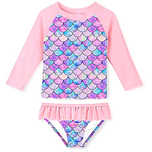 Kids Girls Rash Guard 2pcs Swimsuit Long Sleeves Mermaid Bathing Suit Swimwear Sunsuit UPF 50+