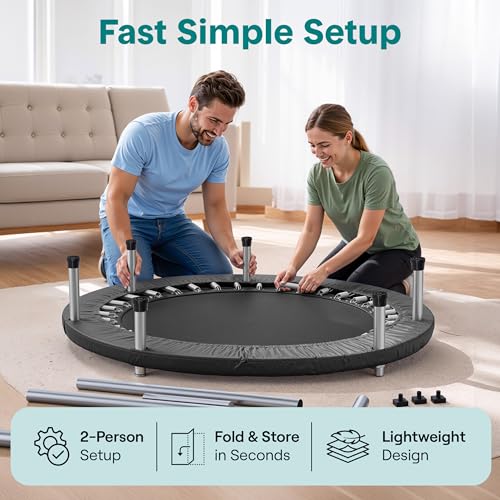 Image of SereneLife 40 inch Foldable Mini Trampoline for Adults - Compact Fitness Rebounder with Adjustable Foam Handle, Exercise Trampoline with Max Load 330lbs, Indoor /Garden Whole-Body Workout