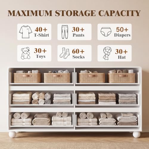 Image of Furniway Modern 6 Drawer Dresser for Bedroom, White Dresser with Curved Profile Design, Minimalist Wood Chest of Drawers for Bedroom, Living Room, Hallway Entryway