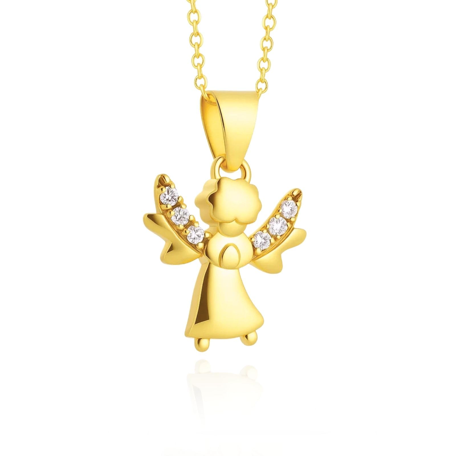 fish Collana In Oro Con Pendente Angelo Protettore 333 Oro Con Zirconi Luce